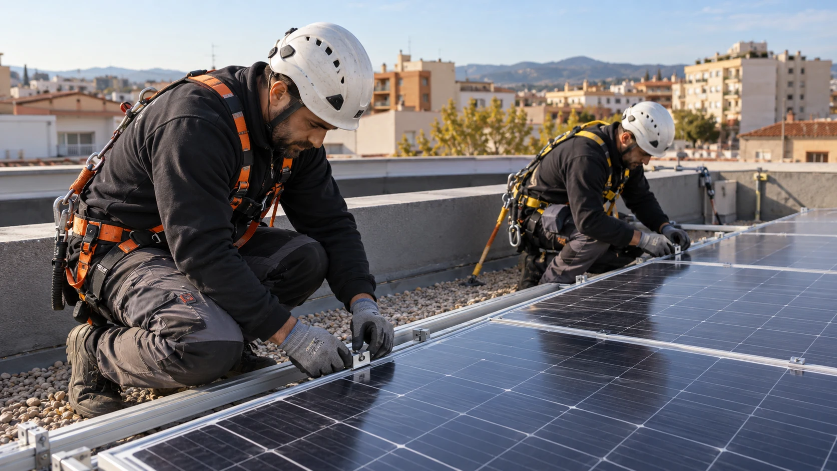 Placas solares y apoyo al montaje